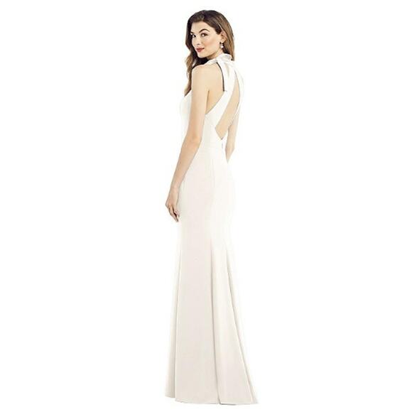 After Six High Neck Halter Backless Bridesmaid Formal Dress Ivory Size 14R 6827 - Picture 2 of 16